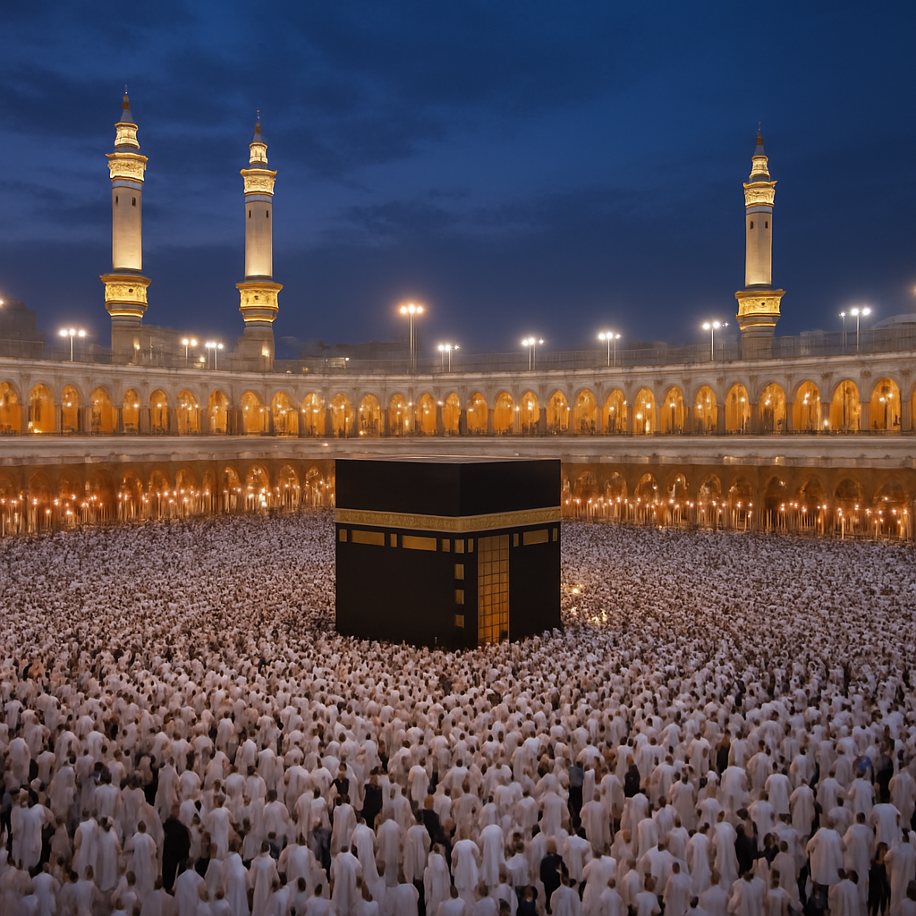 Pilgrims gathered at the Kaaba in Mecca